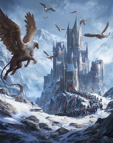 Follow for more Fourth Wing Gryphons, Gryphon Aesthetic, Gryphon Fourth Wing, Griffin Aesthetic, Iron Flame, Reference Pose, Oc Inspiration, Fantasy Concept, Castle Art