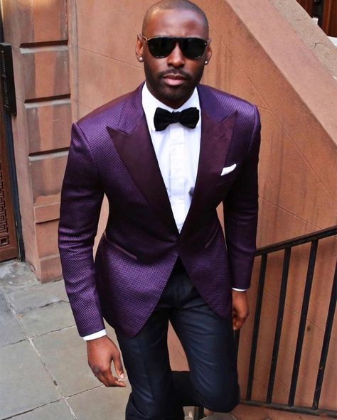 Here for this pop of color! #purplelover Repost from @frere • Black Tie done the #FRERE way involves color. This plum dinner jacket is still one of @davidson_frere’s favorite pieces in his closet 🍇 Comment if you’re feeling the vibe 🗣 #munaluchibride #groomsmen #weddinginspiration Men Fashion Classy, Purple Blazer, Purple Suits, Elegant Blazers, Designer Suits For Men, Munaluchi Bride, Leisure Suit, Brides Magazine, Classic Suit