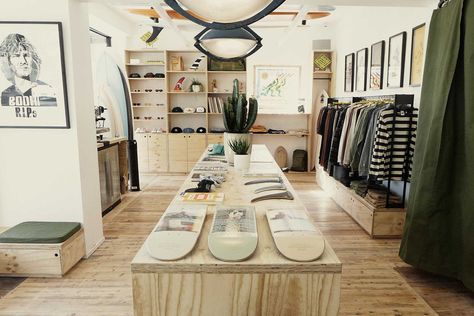 Surf Shop Interior, Surf Shop Aesthetic, Clothing Shop Interiors, Surf Interior, Surf Store, Gq Australia, Retail Counter, Spiritual Home, Display Shelving