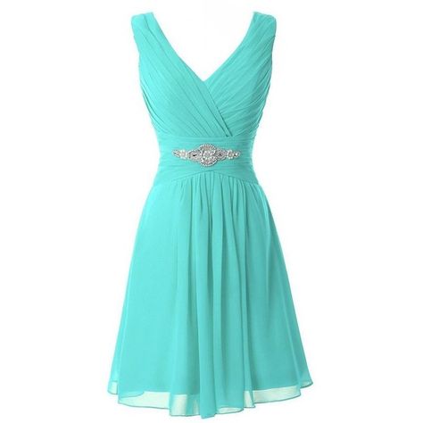 Manfei Women's V-Neck Chiffon Short Bridesmaid Dress Party Dress ($40) ❤ liked on Polyvore featuring dresses, blue dress, short cocktail dresses, blue chiffon dress, chiffon bridesmaid dresses and blue v neck dress Green Chiffon Dress, Turquoise Bridesmaid, Short Bridesmaid Dress, Turquoise Bridesmaid Dresses, Knee Length Bridesmaid Dresses, Green Cocktail Dress, V Neck Cocktail Dress, Vert Turquoise, Dress Sleeve Length