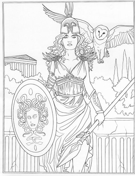 Athena Greek Goddess, Athena Tattoo, Greek Mythology Tattoos, Mythology Tattoos, Greek Mythology Art, Athena Goddess, Fairy Coloring, Mythology Art, Goddess Art