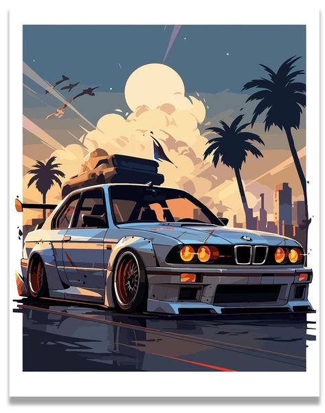 PRICES MAY VARY. Details - This car poster measures (11x14 Inches), and does not include a frame. Printed onto 210gsm semi-gloss paper, with high-quality colors that last. Classic Car Beauty - Immerse yourself in the timeless allure of the 1984 BMW E30 M3, an emblem of German automotive precision and classic car elegance. Perfect Gift - Searching for an exceptional gift for the car enthusiast in your life? Look no further. Our BMW E30 M3 art poster is a thoughtful and unique present that will be Bmw Art Car, Car Artwork Automotive Art, Car Posters For Room, Bmw Artwork, Car Artwork Wallpaper, Car Illustration Art, Posters For Men, Posters For Boys Room, Bmw Poster