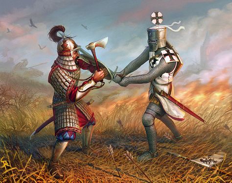 Duel of Liegnitz by CG-Zander on DeviantArt Knight Tournament, Teutonic Order, Fantasy Story Ideas, Historical Warriors, Medieval Paintings, Knight Armor, Wallpaper Image, Medieval Knight, Medieval History