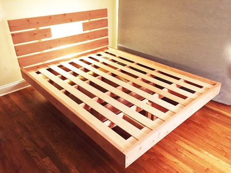 DIY Floating Bed | HowToSpecialist - How to Build, Step by Step DIY Plans Diy Floating Bed, Floating Bed Diy, Queen Bed Frame Diy, Diy Bed Frames, Diy Bed Frame Easy, Diy Pool Ideas, Floating Platform Bed, Bed Frame Diy, Diy Beds