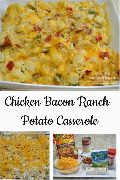 Bacon Ranch Potato Casserole, Ranch Potato Casserole, Chicken Hashbrown Casserole, Casserole With Chicken, Chicken Casserole Recipes, Bacon Ranch Potatoes, Ranch Potatoes, Chicken Bacon Ranch Casserole, Hashbrown Casserole