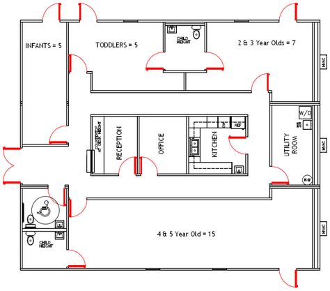 Daycare Floor Plans, Daycare Layout, Preschool Classroom Layout, Opening A Daycare, Daycare Business Plan, Daycare Facility, Starting A Daycare, Childcare Business, Daycare Design