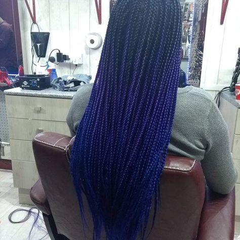 Dark Blue Box Braids, Braid Colours, Blue Box Braids, Blue Braids, Ombre Braids, Ombre Box Braids, Ombre Braid, Blue Black Hair, Make Hair Grow