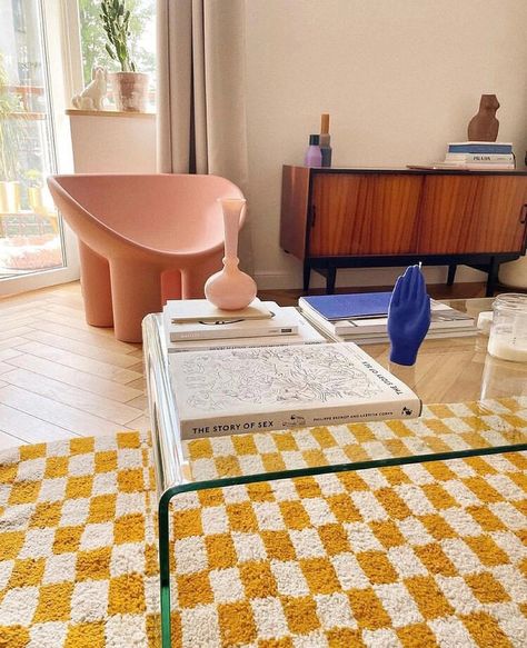 Pie Grande, Casa Retro, Yellow Checkered, Custom Area Rugs, Checkered Rug, Moroccan Area Rug, Orange Area Rug, White Towels, Beni Ourain Rugs