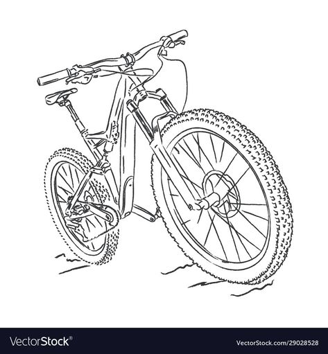 Biking Drawing, Mtb Drawing, Mountain Bike Drawing, Mountain Bike Illustration, Gear Drawing, Mountain Bike Tattoo, Bike Tattoo, Bicycle Drawing, Cycle Drawing