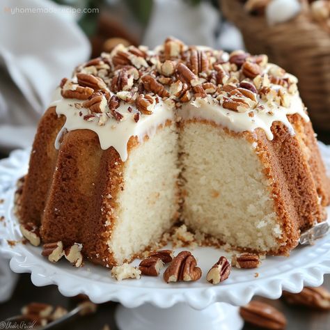 Pecan Cream Cheese Pound Cake, Cookie Butter Pound Cake Recipes, Pineapple Pecan Cake With Cream Cheese, Mini Pound Cake Recipes, Kentucky Pound Cake, Butter Pecan Frosting, Butter Pecan Pound Cake Recipe, Eggnog Pound Cake, Butter Pecan Pound Cake