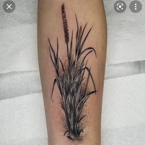 Wild Grasses Tattoo, Long Grass Tattoo, Tall Grass Tattoo, Sea Grass Tattoo, Wild Grass Tattoo, Swamp Tattoo Ideas, Grass Tattoo Design, Cattail Tattoo, Swamp Tattoo