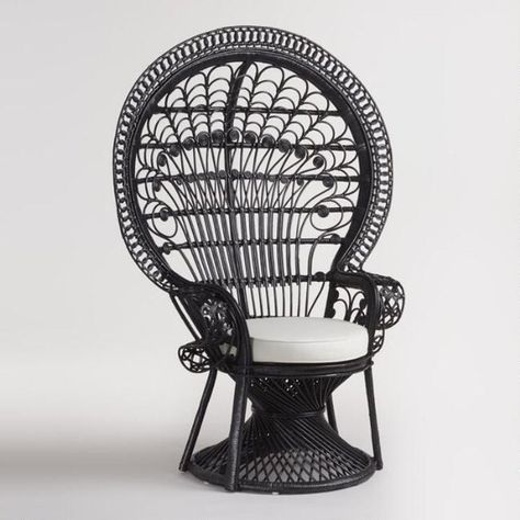 This wicker peacock chair that's just like Morticia Addams's -- except black! Black Rattan Chair, Clear Dining Chairs, Welcome Foolish Mortals, Wicker Peacock Chair, Beach House Furniture, Wall Colours, Foolish Mortals, Black Wicker, Adult Bean Bag Chair