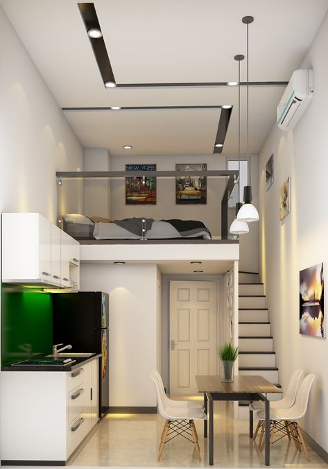 Small Loft Apartment, Small Loft Apartments, Asma Kat, Tiny Loft, Loft House Design, Casa Loft, Tiny House Interior Design, Small House Interior, Loft Interior Design