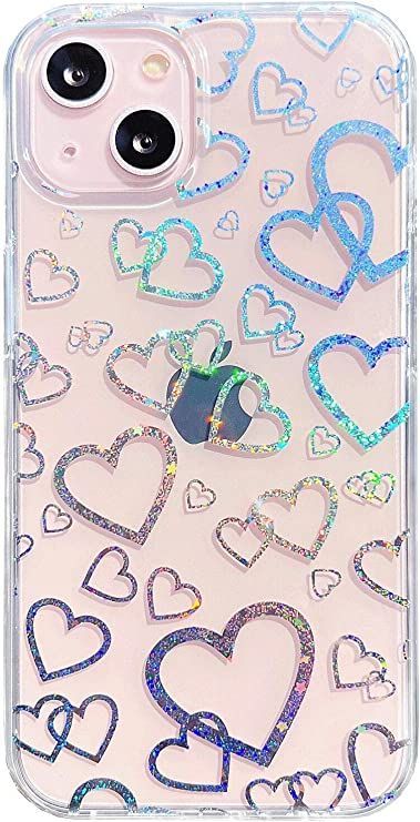 LSEEKA Compatible with iPhone 13/iPhone14 Clear Case with Love Heart Laser Glitter Holographic Design,Sparkly Bling Cute Shockproof Protective Phone Cover for Women Girls(iPhone 13/iPhone14) Holographic Design, Clear Case, Clear Cases, Phone Cover, Iphone 13, Women Girl, Iphone Case, With Love, Iphone Cases