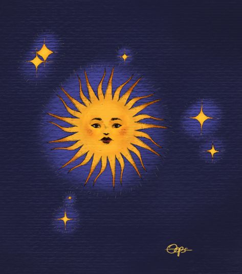 Sun and Stars, Celestial illustration SimpleAnarchy #SimpleAnarchyOops Sun And Stars Drawing, Celestial Sun Art, 70s Stars, Celestial Painting, Celestial Illustration, Celestial Aesthetic, Star Seed, Sun Drawing, Cartoon Smile