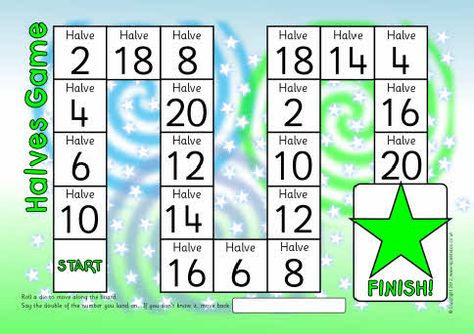 Halves/halving board game. Halving Numbers, Activities For Primary School, Doubling And Halving, Math Doubles, Early Childhood Education Activities, Mathematics Games, Creative Math, Writing Practice Worksheets, Math Tasks