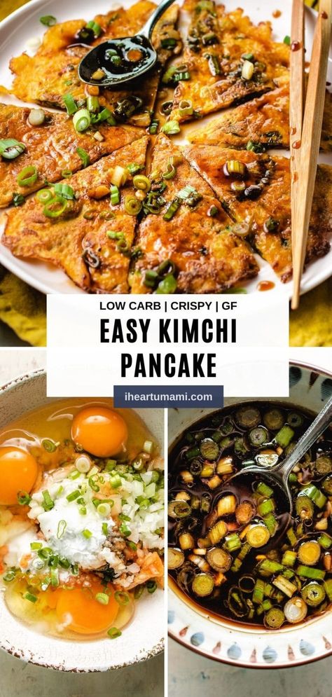 Healthy Korean Recipes Low Carb, Kimchi And Eggs, Kimchi Appetizer, Kimchijeon Recipe, Kimchi Breakfast, Pancake Sauce, Kimchi Pancake Recipe, Easy Kimchi, Gluten Free Asian Recipes