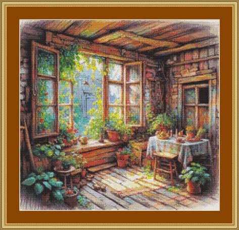 Fine Art Cross Stitch, Fantasy Craft, Wooden Cottage, Wooden Room, Stitch Collection, Cross Stitch Collection, Space Fantasy, Cross Stitch Finishing, Cross Stitch Ideas