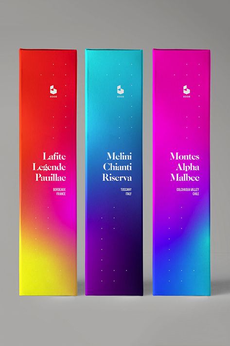 Bright and bold wine packaging featuring neon gradients. #packaging #packagingdesign #design #graphicdesign #neon #neoncolors #gradients Wine Packaging, Gradient Design, Packing Design, Packaging Labels Design, Beauty Packaging, Creative Packaging Design, Creative Packaging, Packaging Design Inspiration, Packaging Labels