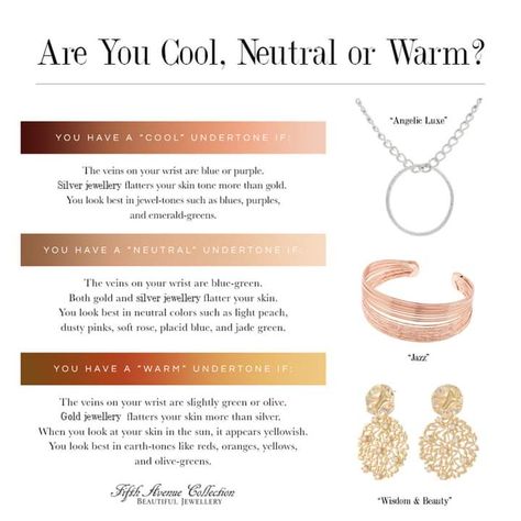 💎💚Have you ever wondered why some finishes don't look good on you? Use this chart to pick the proper jewellery color to match your skin tone! Send me a message for more details 😊 www.fifthavenuecollection.com/dstirrat #skintone Gold Skin Tone, Skin Tone Chart, Wardrobe Color Guide, Neutral Skin, Food Creatives, Skin Tone Makeup, Neutral Skin Tone, Skin Undertones, Natural Skin Care Remedies