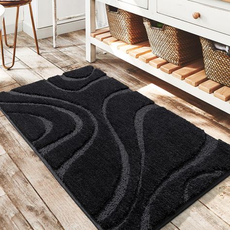 PRICES MAY VARY. High-quality Bathroom Rugs: The bath rug is made of Plush Microfiber with great texture, which is soft, solid. The warm and soft thick microfiber runner rug can effectively soothe your feet. Classic Bath Rug: The classic modern geometry pattern gives this non-slip bath mat a minimalist feel that will beautifully decorate the space of your home, add natural vibrancy to your room. Widely Used Bathroom Rug: This bathroom mat can be placed in the bathroom bedroom hallway living room Black Bathroom Rug, Long Bathroom Rugs, Luxury Bathroom Rug, Large Bathroom Rugs, Black Bath Mat, Floor Machine, Runner Bath Mat, Bathroom Runner Rug, Bathroom Tub Shower