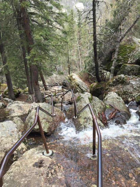 Descend down into the gulch on this staircase. South Dakota Road Trip, South Dakota Vacation, South Dakota Travel, Fishing Ideas, Sylvan Lake, Bike Trip, Custer State Park, Travel Cheap, Travel Spots