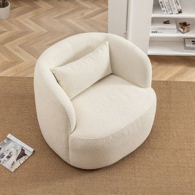 Accent Chairs For Living Room Ideas, Bali 2023, Boucle Chair, Plush Armchair, Comfortable Accent Chairs, Fabric Furniture, Floor Shelf, Swivel Barrel Chair, 2023 Vision