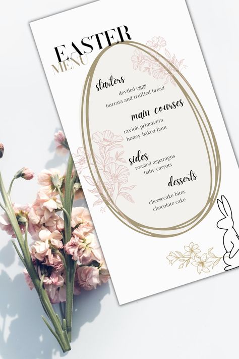 Easter Menu Template Watercolor Design Easter Menu Design, Brunch Menu Template, Easter Events, Carrot Desserts, Bunny Printable, Easter Brunch Menu, Spring Menu, Easter Lunch, Honey Baked Ham