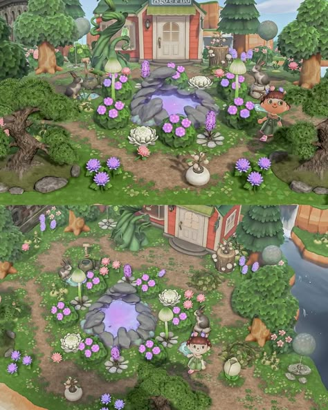 Fairycore Ideas Acnh, Fairy Forest Animal Crossing, Fairytale Animal Crossing, Animal Crossing Fairycore Ideas, Acnh Fairycore Builds, Whimsigoth Animal Crossing, Acnh Shop Ideas, Island Layout Acnh, Acnh Woodland