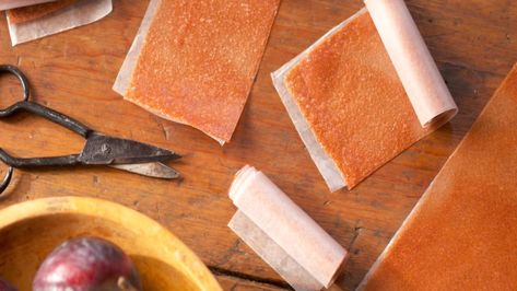 Pear and Plum Fruit Leather Rollups Recipe | Nancy Fuller | Food Network Jello Candy Recipe, Chocolate Yogurt Dip, Farmhouse Rules Recipes, Yum Snacks, Fruit Rollups, Homemade Fruit Leather, Nancy Fuller, Fruit Leather Recipe, Toppings Bar