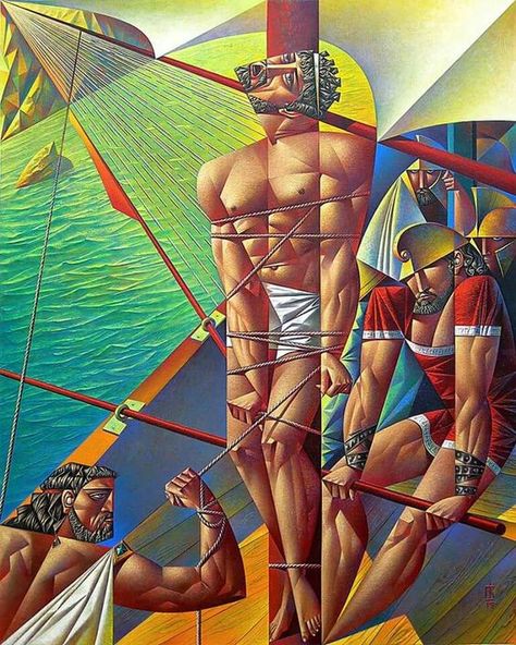 Georgy Kurasov. Odysseus and the sirens. Odysseus And The Sirens, Georgy Kurasov, Cubist Artists, Socialist Realism, Queer Art, Art Degree, Greek Myths, Russian Artists, Human Anatomy