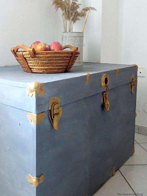 Beeswax Furniture Polish, Trunk Makeover, Metal Trunk, Metal Chest, Old Basement, Living Room Storage Cabinet, Metal Trunks, Painted Trunk, The Boondocks