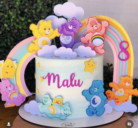 Care Bear Cakes, Art Birthday Cake, Bear Baby Shower Cake, Care Bears Birthday Party, Care Bear Party, Care Bear Birthday, Gender Reveal Party Theme, Bear Cake Topper, Birthday Party Treats