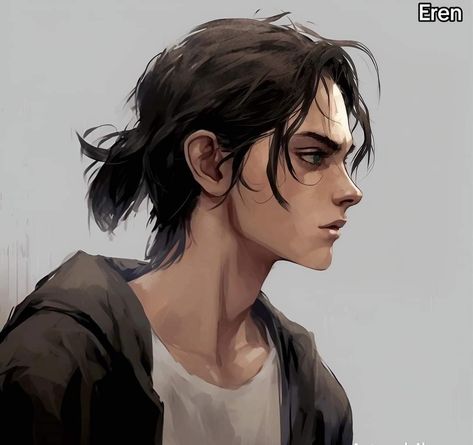 Eren Side Profile, Eren Yeager, Side Profile, Hair, Black