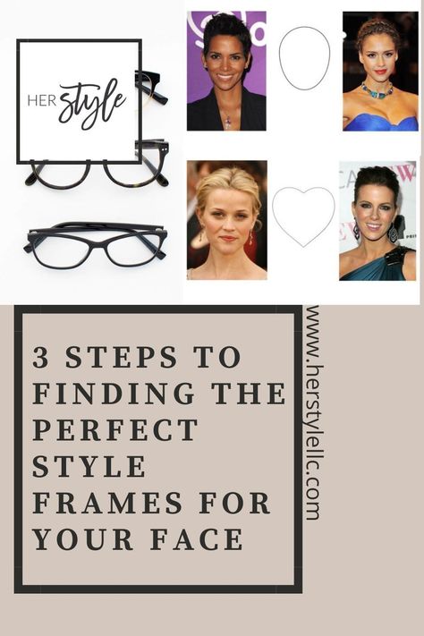 Want to know the 3 secrets to finding the right frames for your face so you never buy a pair of glasses or sunglasses that don't work for you again? There are 3 simple steps to follow when choosing your best glasses: frame design, skin color consistency, and face shape. Learn how to consider all three steps when picking out your next pair of stylish specs here! | HER Style Heather Riggs Choosing Glasses Frames For Women, How To Choose Eyeglass Frames, Which Glasses Fit Your Face Shape, How To Choose Glasses For Your Face, Popular Women’s Eyeglass Frames, Designer Glasses Frames Women, Older Hair, Messy Pixie Haircut, Designer Glasses Frames