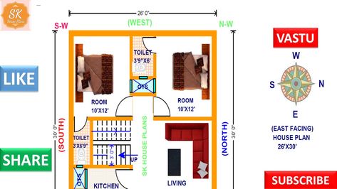 https://youtu.be/v-A-dSk9UFs VASTU EAST FACING HOUSE PLAN 26' X 30' / 780 SQ.FT / 87 SQ.YDS / 73 SQ.M / 87 GAJ / WITH INTERIOR  SK HOUSE PLANS IS A YOUTUBE CHANNEL, WHERE YOU WILL FIND HOUSE PLANS VIDEOS, NEW VIDEO DAILY #newhouseplan  ---------------------------------------------------------------------------------- #houseplan #housedesign #homeplan #homedesign  --------------------------------------------------------------------- East Facing House Plan, New House Plans, New Video, House Plan, Youtube Channel, House Plans, Floor Plans, House Design, How To Plan