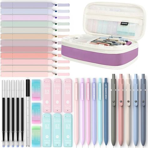 Amazon.com: Four Candies 39 PCS Aesthetic School Supplies with Cute Pen Case, 12 Pastel Highlighters, 5 Black Ink Gel Pens, 6 Mechanical Pencils Set 0.5 & 0.7 mm for Students Stationary College Essentials (Pink) : Office Products Pastel Highlighters, Aesthetic School Supplies, Pretty School Supplies, Pastel Highlighter, Writing School, Cute Pencil Case, Aesthetic School, College Essentials, Stationery Essentials