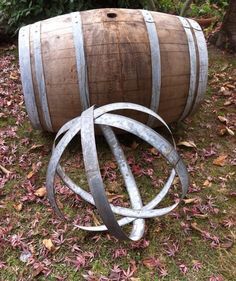 17 Best images about Wine barrel hoops on Pinterest | Gardens ... Wine Barrel Art, Sphere Sculpture, Metal Sphere, Wine Barrel Rings, Barrel Ideas, Barrel Ring, Barrel Projects, Garden Spheres, Barrel Decor