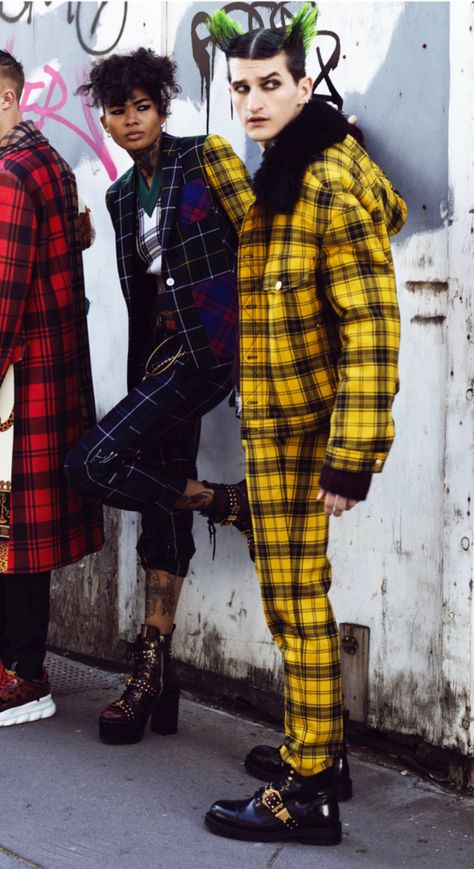 Punk Editorial Fashion, Punk Fashion 80s, Prep Punk, Punk Editorial, Punk Suit, 80s Punk Fashion, Tartan Punk, Alternative Fashion Punk, Colorful Punk