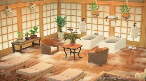 Animal Crossing Designs on Instagram: “Halfway through the week and I’d already love to stop by this spa room. What relaxes you the most?  - 🏝#crossingcreations credit to…” Acnh Spa, Animal Crossing Designs, Indoor Spa, Spa Room Decor, Animal Crossing Guide, Spa Rooms, Animal Crossing Wild World, Spa Night, Spa Interior