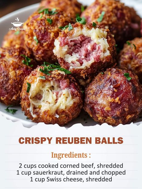 Crispy Reuben Balls, Ruben Balls, Reuben Meatballs, Reuben Balls, Reuben Bake, Cooking Corned Beef, Savory Bites, Best Appetizer Recipes, Appetizers Easy Finger Food