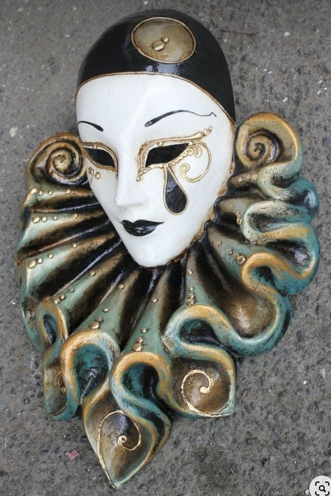 Italian Masks, Pierrot Clown, Drag Make-up, Venice Mask, Venetian Carnival Masks, Ceramic Mask, Mask Painting, Mask Wall, Carnival Of Venice