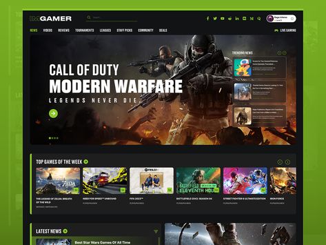 IMGAMER- Gaming News Website by Faiyath Rhythm Gaming Website Design, Game Website Design, Gamer Website, Gaming Websites, Game Website, Social Graphics, Ui Website, Promotion Ideas, Blog Website Design