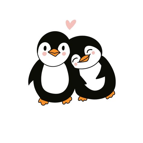 Cartoons Love Couple, Penguin Love Drawing, Penguin Love Couple, Cute Penguin Couple Drawing, Couple Cute Sticker, Cute Love Couple Cartoon Drawings, Cute Cartoon Drawings Couples, Penguin Couple Painting, Two Penguins In Love