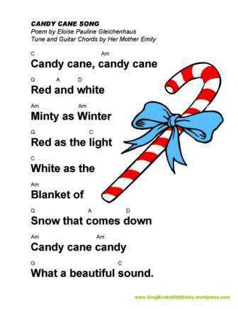 Candy Cane Song (by EPG & ELEG for SBWE with Guitar Chords) Poem by Eloise Pauline Gleichenhaus Tune by Her Mother Emily To view or print th... Candy Cane Theme Preschool, December Poems, Candy Cane Poem, Christmas Songs For Kids, Children Songs, Candy Cane Decorations, Nanning, Christmas Lesson, Winter Songs