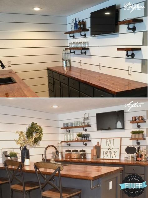 Shelving Basement Bar Designs, Basement Inspiration, Diy Home Bar, Basement Makeover, Small Basements, Basement House, Man Cave Home Bar, Basement Bedrooms, Basement Bathroom