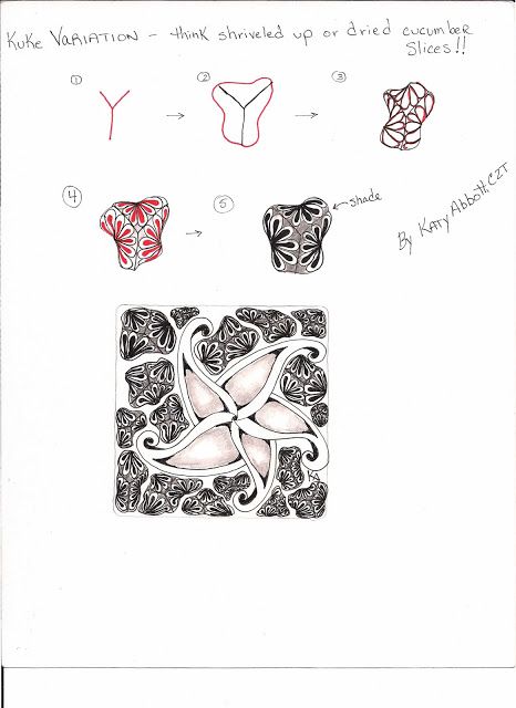 Tangle Pattern: 'Kuke variation' by Katy Abbott, CZT 8 Zentangle Tutorial, Tangle Pattern, Tangle Doodle, Zentangle Designs, Tangle Art, Tangle Patterns, Zentangle Drawings, Doodles Zentangles, Pattern Steps