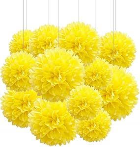 Aimto 12pcs Yellow Paper Pom Poms Decorations for Party Ceiling Wall Hanging Tissue Flowers Decorations - 1 Color of 12 Inch, 10 Inch Tissue Paper Pom Poms Decoration, Yellow Baby Shower Theme, Pom Poms Decorations, Yellow Ceiling, Pom Pom Decorations, Garden Party Theme, Tissue Pom Poms, Tissue Flowers, Yellow Party