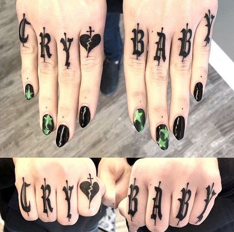 4 Letter Words Tattoo Fingers, Finger Tattoos Letters, Knuckle Tattoos Words, Tattooed Fingers, Knuckle Tats, Lil Peep Tattoo, Peep Tattoo, Knuckles Tattoo, Knuckle Tattoo