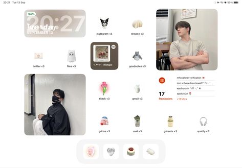 Txt Ipad Layout, Tablet Layouts Aesthetic, Scoups Homescreen, Ipad Pro Homescreen Ideas, Svt Ipad Wallpaper, Homescreen Ideas Layout, Ipad Homescreen Ideas Kpop, Ipad Decorations Ideas, Kpop Ipad Layout